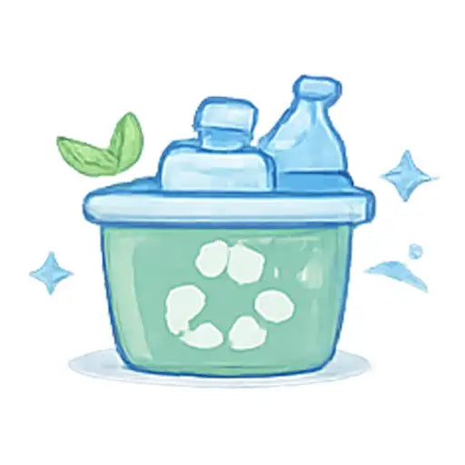 Illustration of a recycling bin with bottles and leaves on a white background