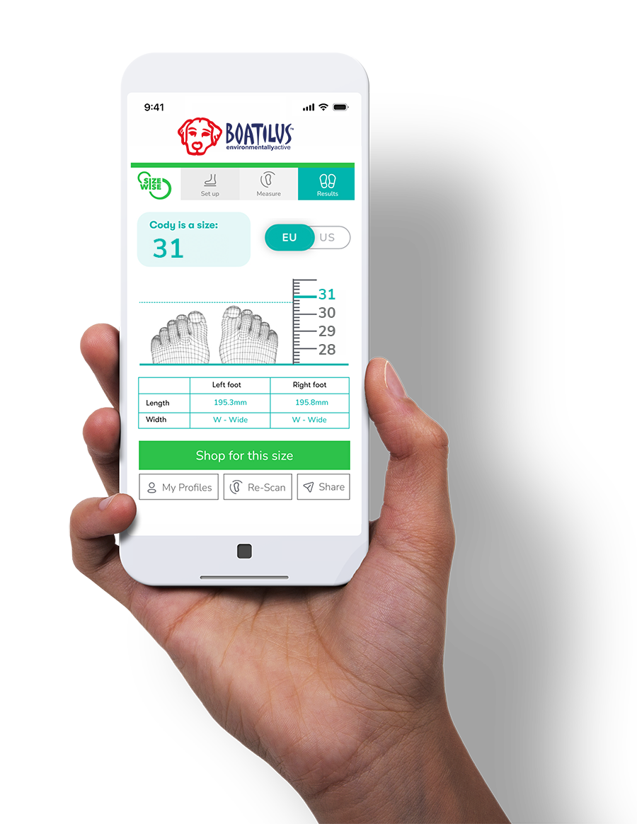 SizeWise results displayed on a mobile phone
