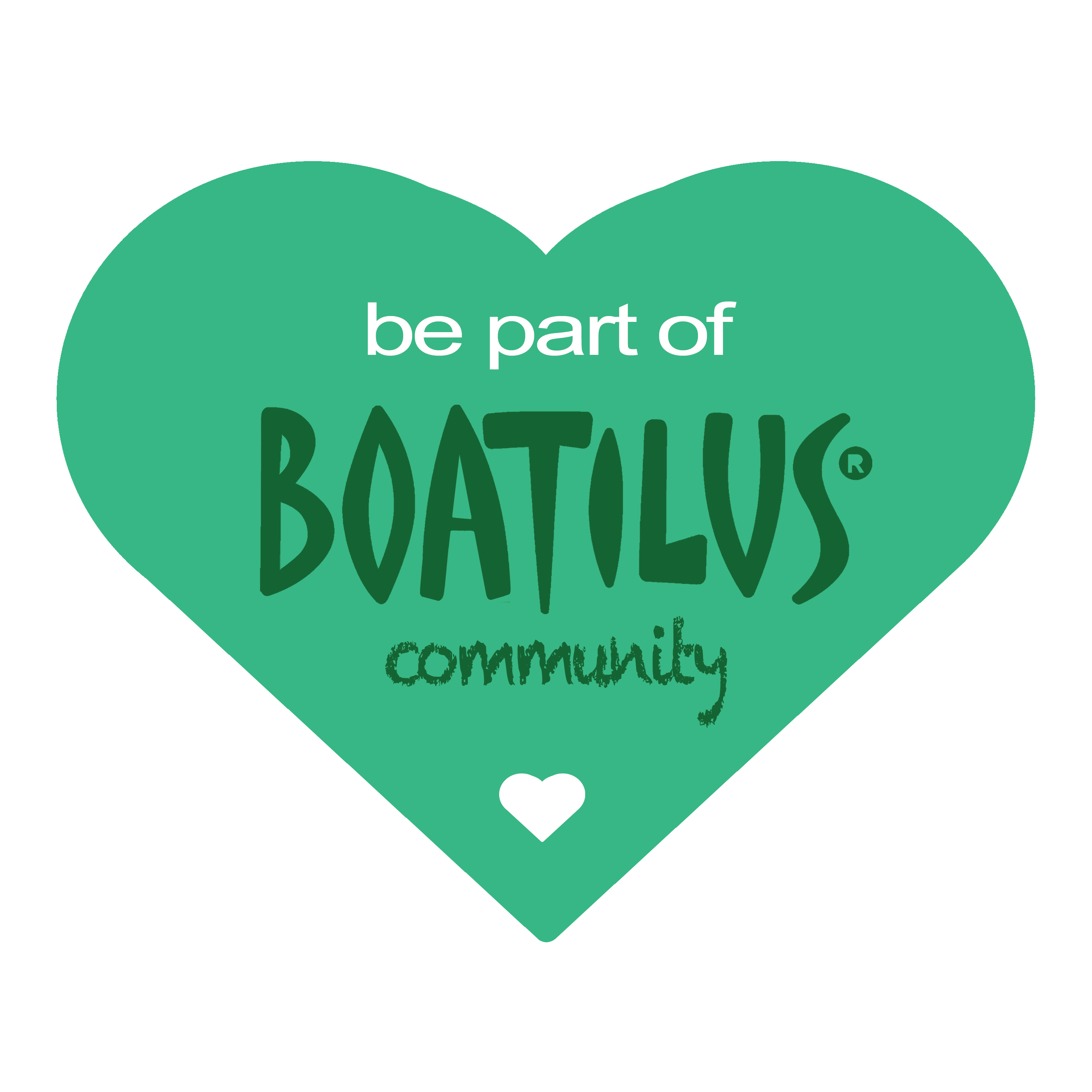 Green heart-shaped logo with 'be part of BOATILUS community' text on a white background